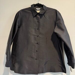 Talbots Pure Silk Shantung Textured Elegant Classy Button Up Blouse 12 Petit NWT